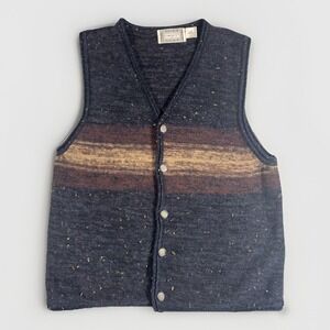Concrete Knit Sweater Vest Men's Size Large Blue Brown Speckled Button Front